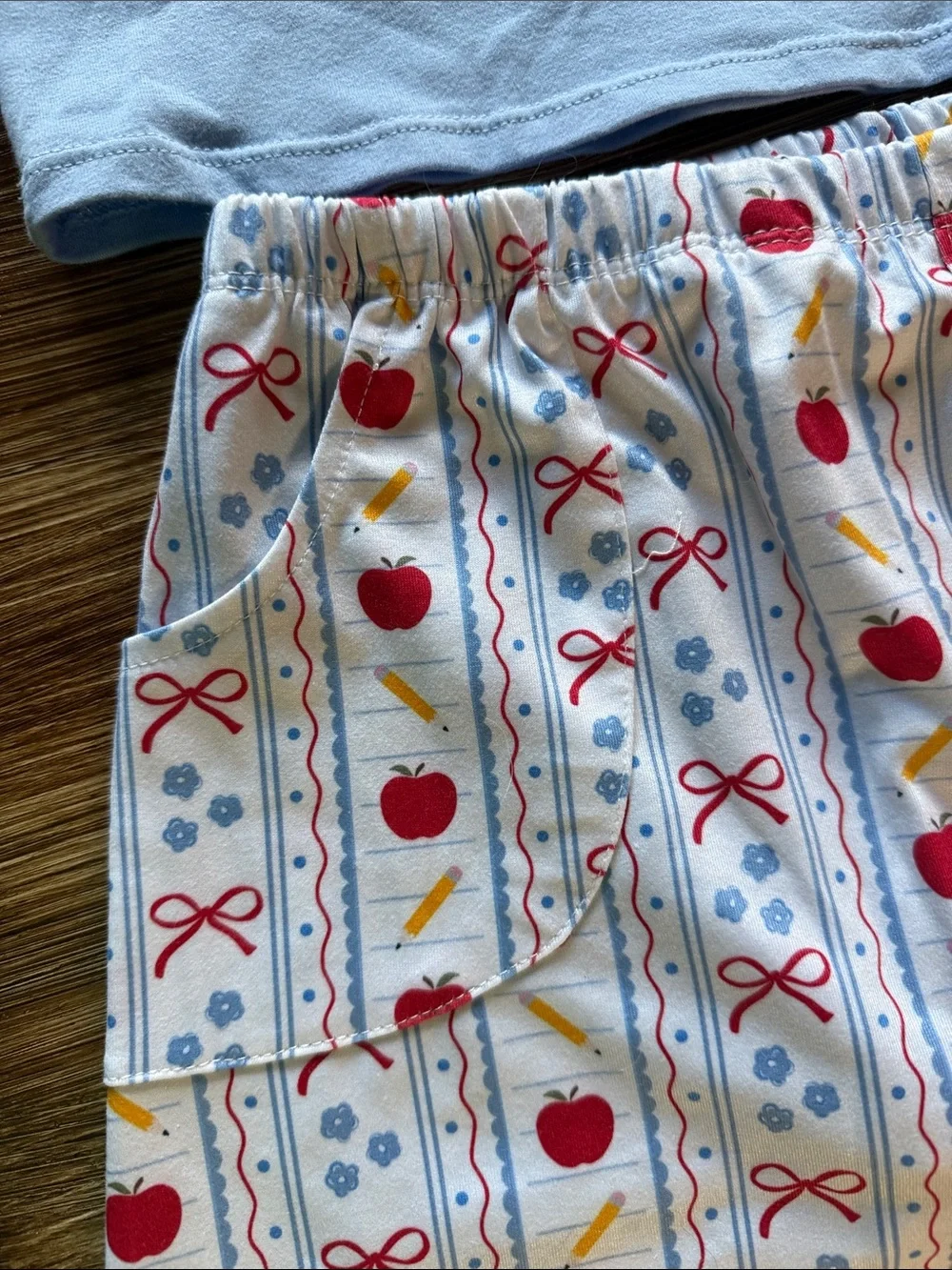 Blue Apple Applique Kids Skort Set